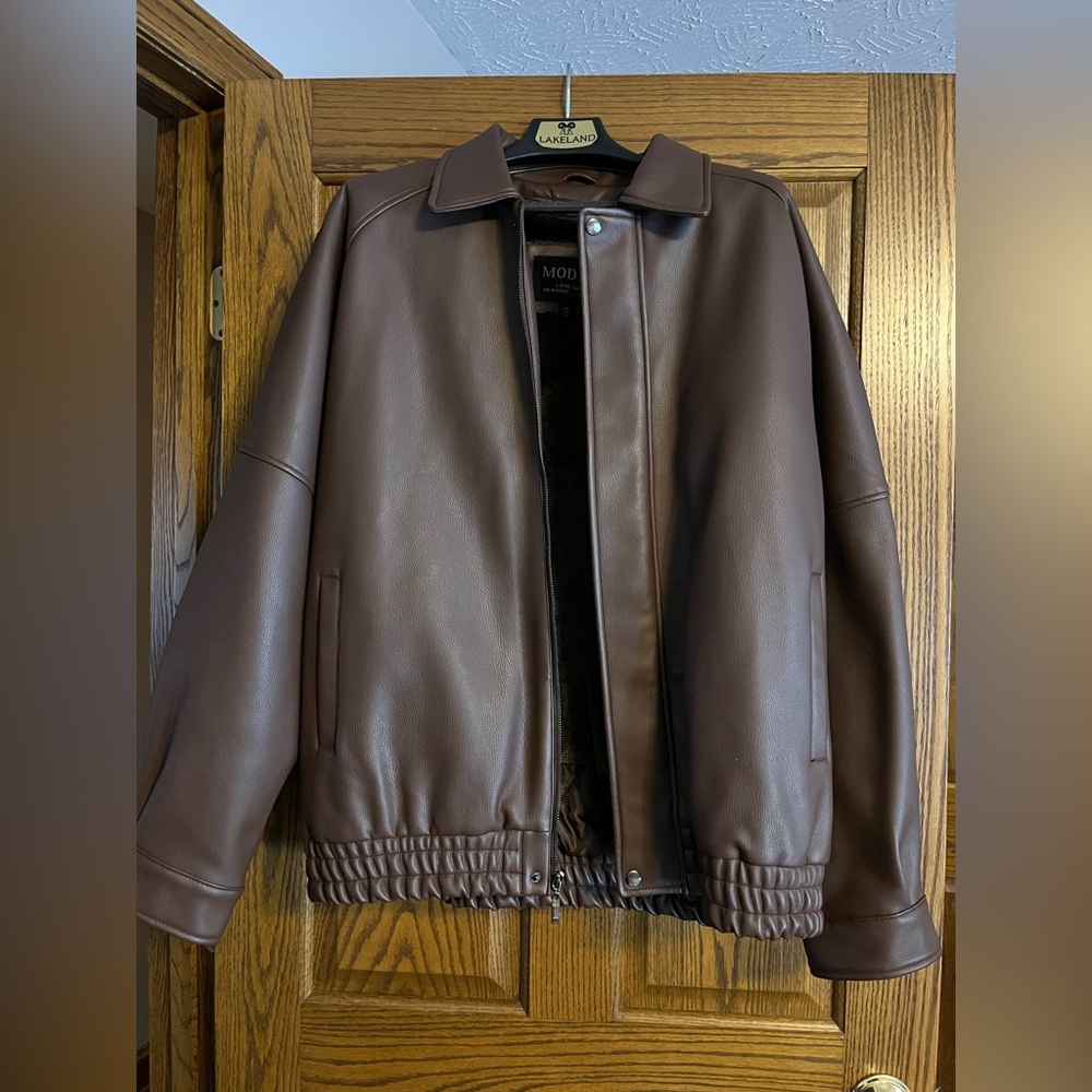 Modal Brown Leather Lambskin Jacket for Men- Size L -XL Tall